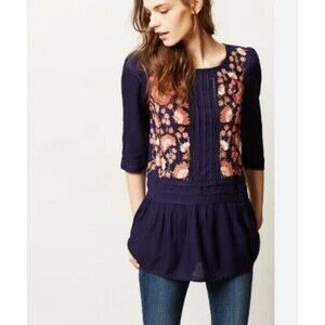 Anthropologie Blue Graphic Tunic with Relaxed Fit